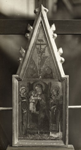 Syberz, Joseph — Anonimo senese - sec. XV - Madonna con Bambino in trono tra santa Caterina d'Alessandria e santo Stefano; Crocifissione di Cristo — insieme